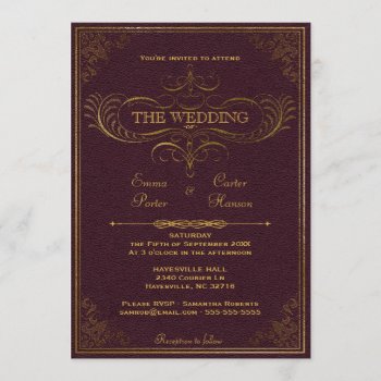 Vintage Leather Book Wedding Invitation by Youre_Invited at Zazzle