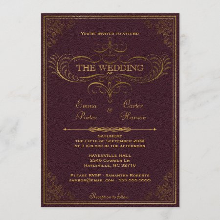 Vintage Leather Book Wedding Invitation
