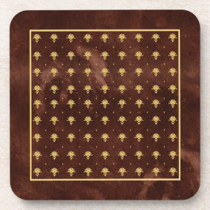Vintage Leather Brown and Gold Damask Pattern Coaster