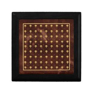 Vintage Leather Brown and Gold Damask Pattern Gift Box