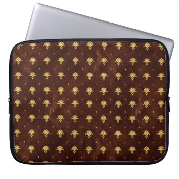 Vintage Leather Brown And Gold Damask Pattern Laptop Sleeve by PhotographyTKDesigns at Zazzle