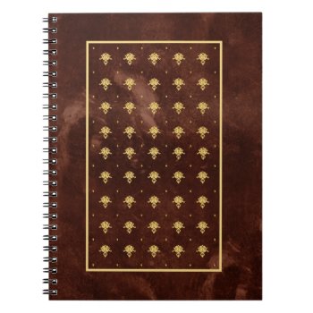 Vintage Leather Brown And Gold Damask Pattern Notebook by PhotographyTKDesigns at Zazzle