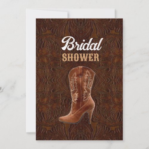 vintage leather cowboy boots country Bridal shower Invitation