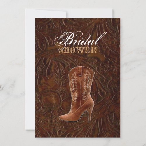 vintage leather cowboy boots country Bridal shower Invitation