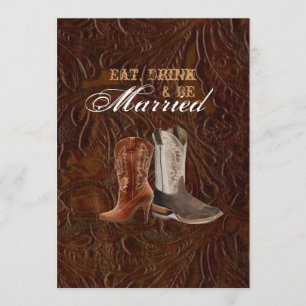 vintage leather cowboy country rehearsal dinner invitation