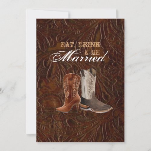 vintage leather cowboy country  rehearsal dinner invitation