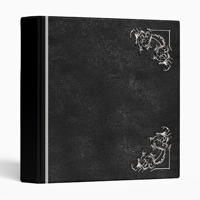 Vintage leather embellished black swirl binder (Front/Spine)