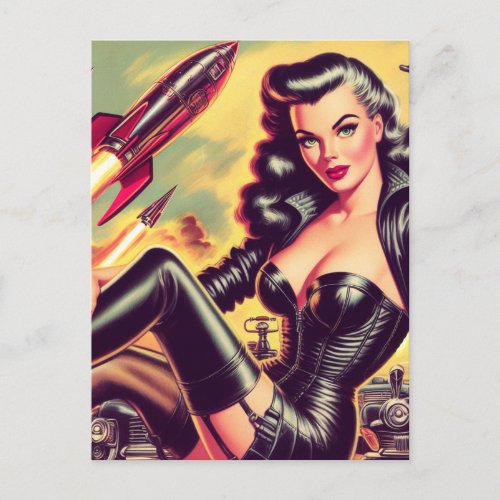 Vintage Leather Girl Sci_Fi Postcard