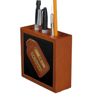 Vintage Leather ID Tag Customizable Desk Organizer