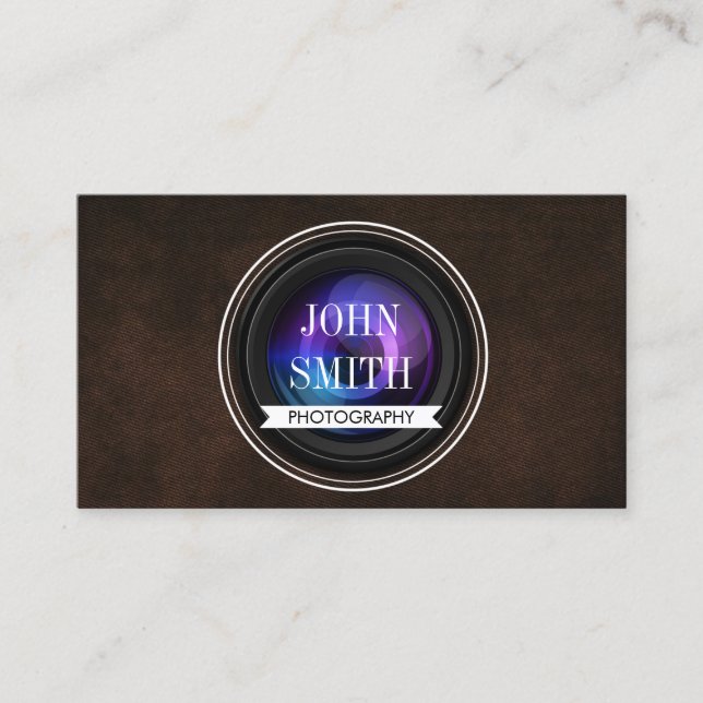 Vintage Leather QR Code Photography Business Card (Front)