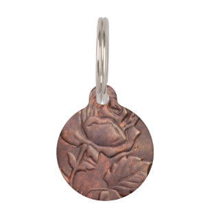 Vintage leather rose look pet ID tag