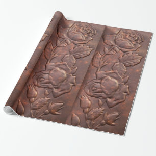 Vintage leather rose look wrapping paper