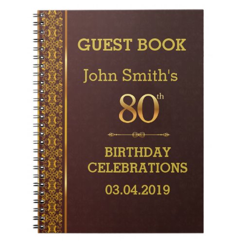 Vintage Leather Texture 80th Birthday Guestbook Notebook
