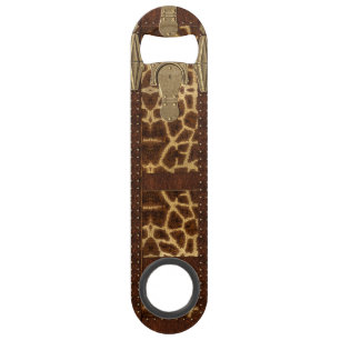 Vintage Leather Tribal Giraffe Animal Print Bar Key