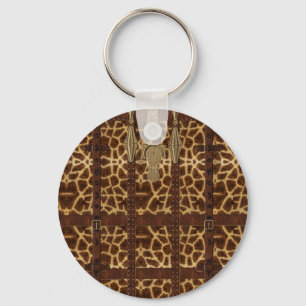 Vintage Leather Tribal Giraffe Animal Print Keychain