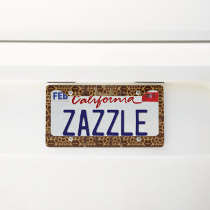 Vintage Leather Tribal Giraffe Animal Print License Plate Frame