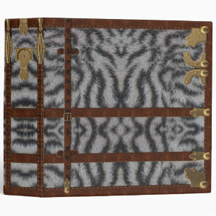 Vintage Leather Tribal White Tiger Animal Print 3 Ring Binder