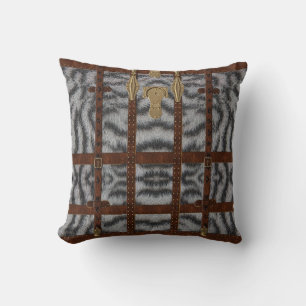 Vintage Leather Tribal White Tiger Animal Print Throw Pillow