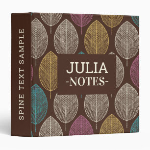 Vintage Leaves Purple Pattern Autumn Monogram 3 Ring Binder