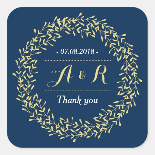 Vintage Leaves Wreath Wedding Thank You Sticker