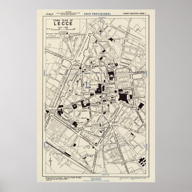 Vintage Lecce Italy Map (1943) Poster (Front)