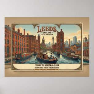 Vintage Leeds England Travel Poster