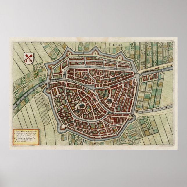 Vintage Leiden Netherlands Map (1638) Poster (Front)
