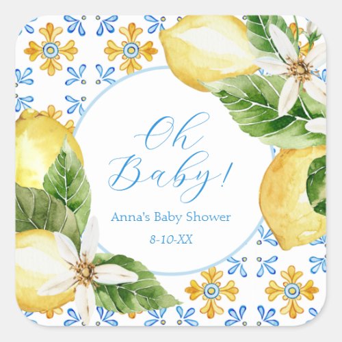 Vintage Lemon Baby Shower Favor Square Sticker