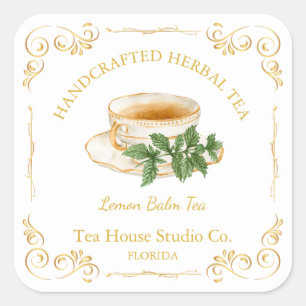 Vintage Lemon Balm Tea Square Label
