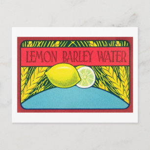 Vintage Lemon Barley Water Label Postcard