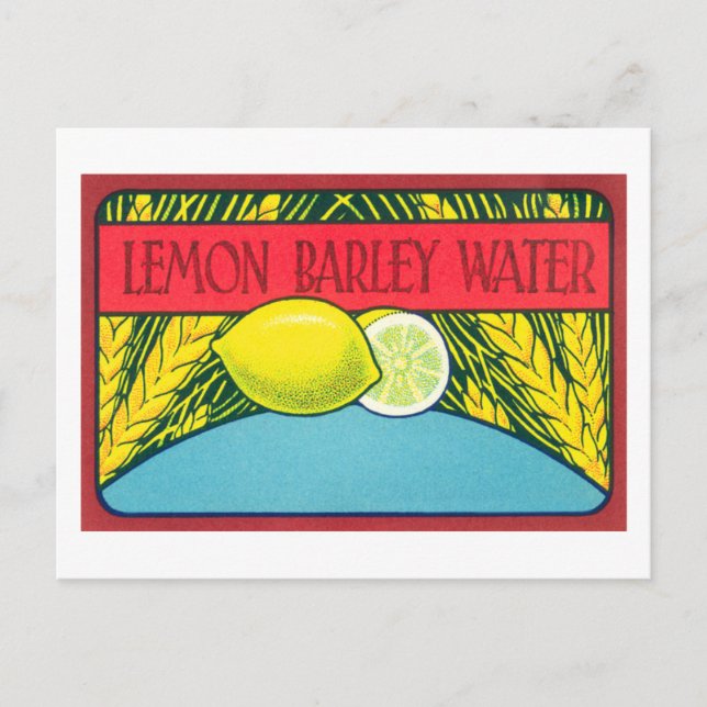 Vintage Lemon Barley Water Label Postcard (Front)