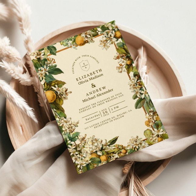 Vintage Lemon Blossom Botanical Wedding Invitation (Creator Uploaded)