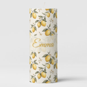 Vintage Lemon Blossom – Elegant Botanical Citrus Pillar Candle