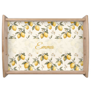 Vintage Lemon Blossom – Elegant Botanical Citrus Serving Tray