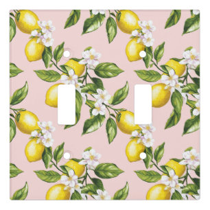 Vintage Lemon & Blossom Pattern on Pink (2) Light Switch Cover