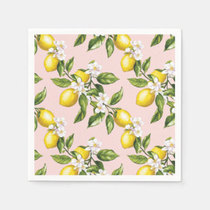 Vintage Lemon & Blossom Pattern on Pink (2) Napkins