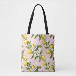 Vintage Lemon & Blossom Pattern on Pink (2) Tote Bag