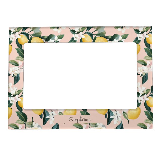 Vintage Lemon & Blossom Pattern on Pink Magnetic Frame (Front)