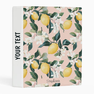 Vintage Lemon & Blossom Pattern on Pink Mini Binder