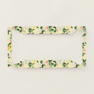 Vintage Lemon & Blossom Pattern on Yellow License Plate Frame