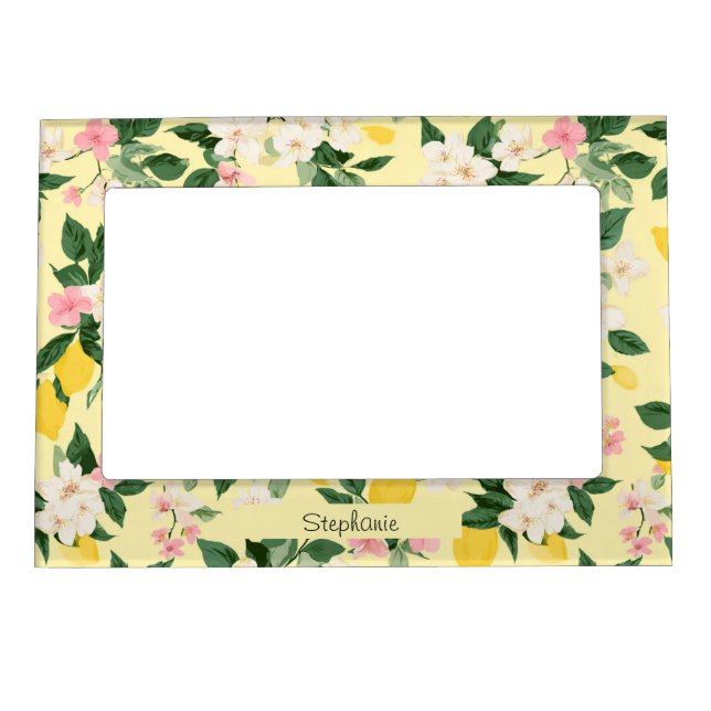 Vintage Lemon & Blossom Pattern on Yellow Magnetic Frame (Front)