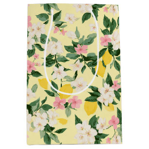 Vintage Lemon & Blossom Pattern on Yellow Medium Gift Bag