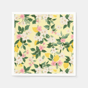 Vintage Lemon & Blossom Pattern on Yellow Napkins