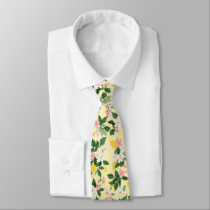 Vintage Lemon & Blossom Pattern on Yellow Neck Tie