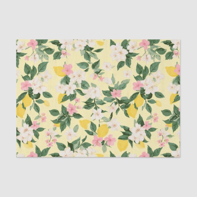 Vintage Lemon & Blossom Pattern on Yellow Tissue Paper (Front)