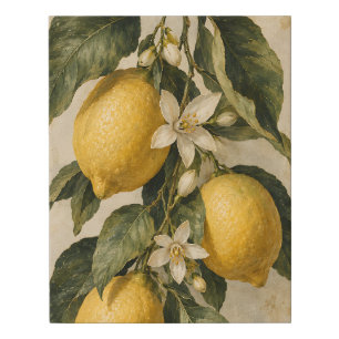 Vintage Lemon Botanical Mediterranean Kitchen Faux Canvas Print
