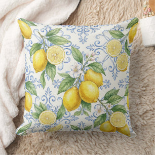 Vintage Lemon Botanical Pattern – Mediterranean Throw Pillow