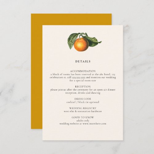 Vintage Lemon Citrus Botanical Wedding Details Enclosure Card