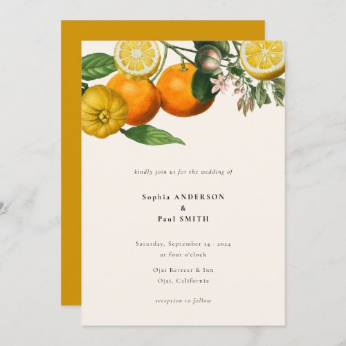 Vintage Lemon Citrus Botanical Wedding Invitation