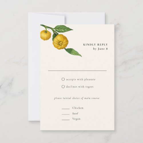 Vintage Lemon Citrus Botanical Wedding  RSVP Card